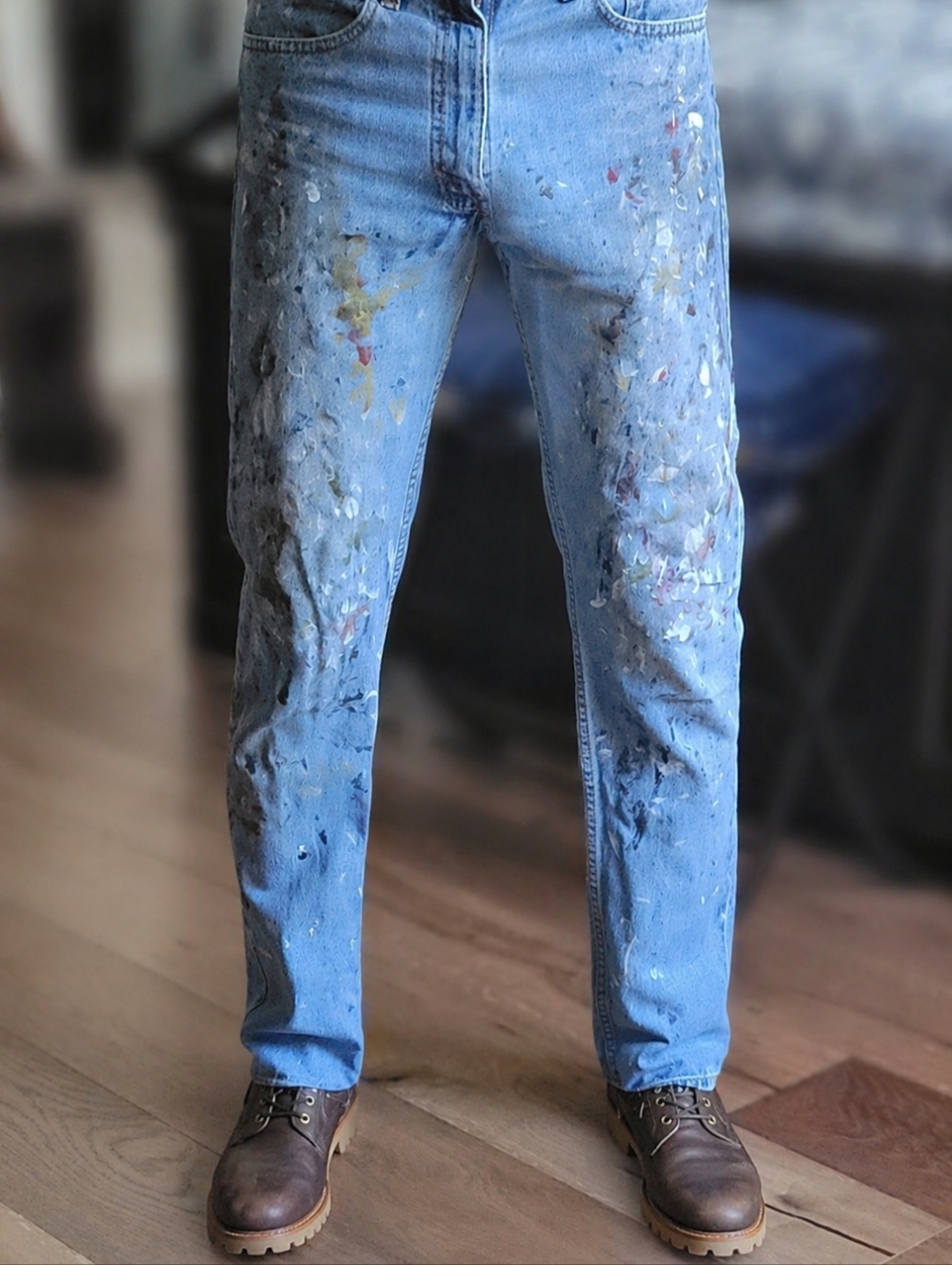 Vintage 1980's Levi's 505 Jeans w Real Paint Splatter + Sleeveless M Sweatshirt